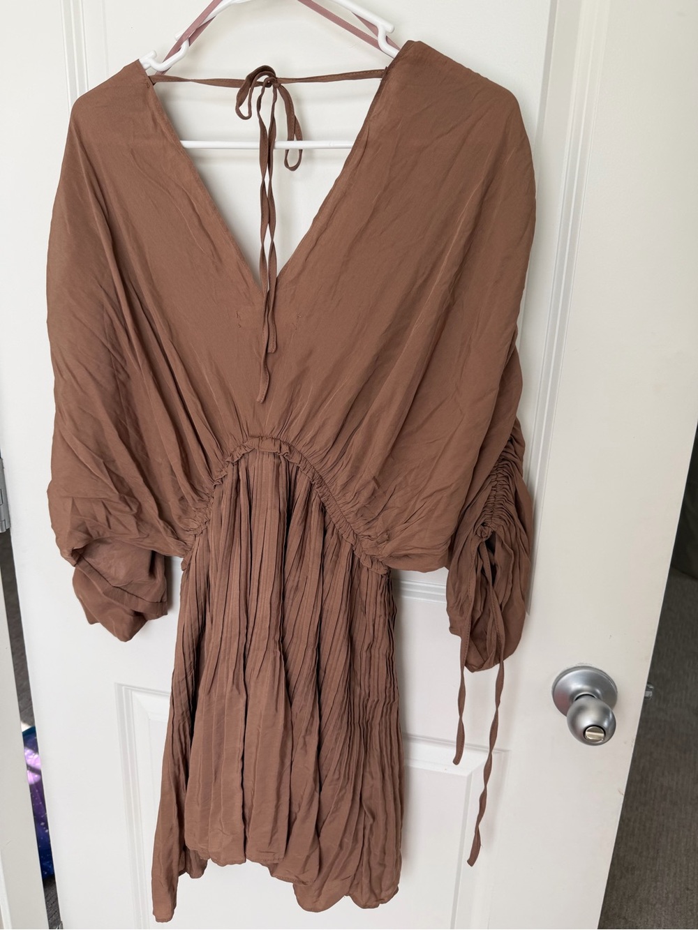 Mustard Seed Chocolate Brown V-Neck Tie-Back Mini Dress